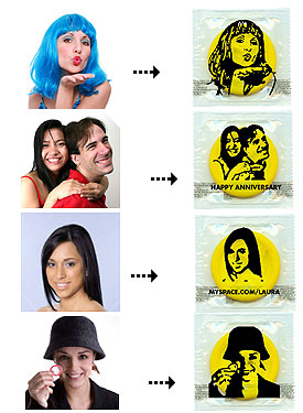 Condón personalizado; si te los envía alguien desconocido mandándote un besito es que has tenido suerte